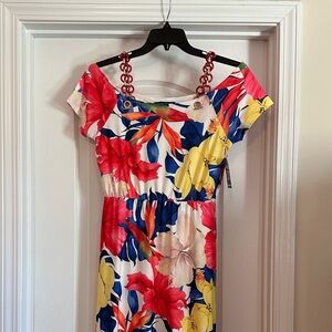 Boston Proper Floral Maxi Dress in White, Red, Blue & Yellow